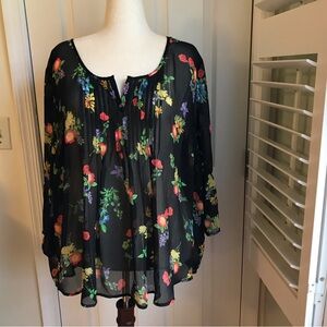Torrid Black Floral Sheer Blouse